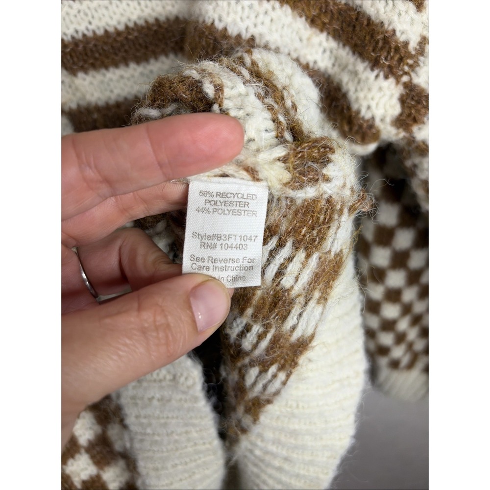 Blu Pepper Stripe & Checkered Crewneck Knit Sweater, Cream/Caramel, Size Small - Picture 4 of 5